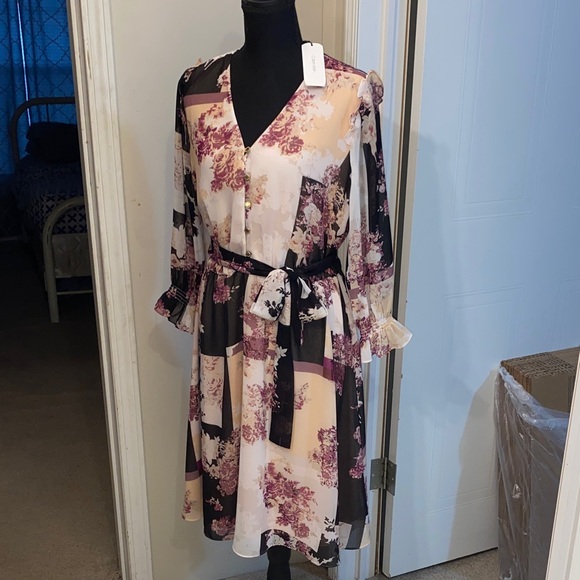 Calvin Klein Dresses & Skirts - Calvin Klein Multicolor Floral Long Sleeve Dress NWT size 10